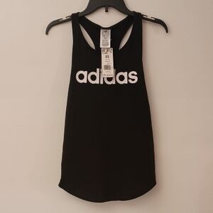adidas Black Racerback Tank with White Logo